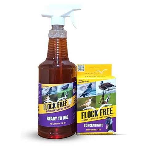 Flock Free Bird Repellent Spray Bundle, Ready to Use Bird Spray 32oz + Concentrate 4oz Refill Cover
