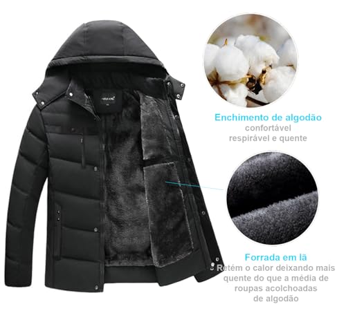 Jaqueta Masculina Bobojaco Puffer Forrada Em Pelúcia Neve Frio Intenso (GG, Preto)
