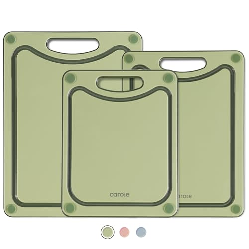 CAROTE Cutting Boards for Kitchen, Reversible Dishwasher Safe Chopping Board with Handles, Large/Medium/Small Cutting Board Set of 3, Non-Slip Rubber, Triple Thickness, Green