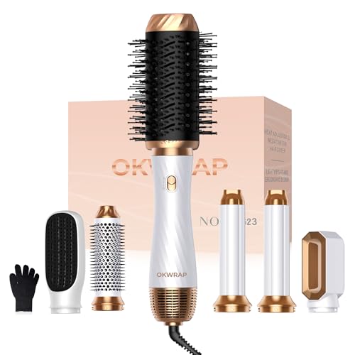 OKWRAP Hair Styler Set, Airstyler 6 In 1 Mit Rundbürstenföhn Haarstyler Warmluftbürste Thermal Brush Airflow Lockenstab Automatisch, Volumen Föhnbürste,Für Glätten, Trocknen, Volumen, Locken
