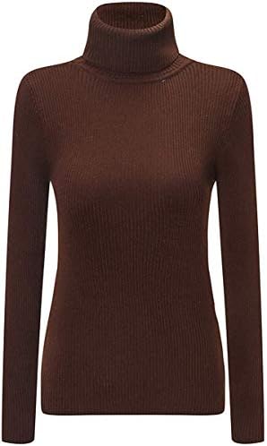 Women's Soft Plain Turtleneck Long Sleeve Pullover Cashmere Sweater Tops, Brown, US S(4-6)