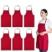 LOYHUANG Total 6PCS Red Aprons Bulk for Women Unisex Plain Colour Bib Aprons with 2 Front Pockets Washable Apron for Painting Cooking Baking Kitchen Restaurant Crafting