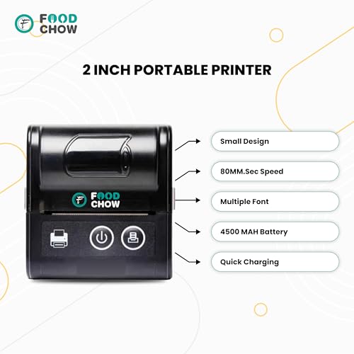 Image of 2 Inch Bluetooth USB Thermal Receipt Printer + 12 Months Free Software Subscription for Restaurant, Cafe, Shops - Portable POS Billing Machine with New Website, 2 Rolls & QR Code (2600mah)