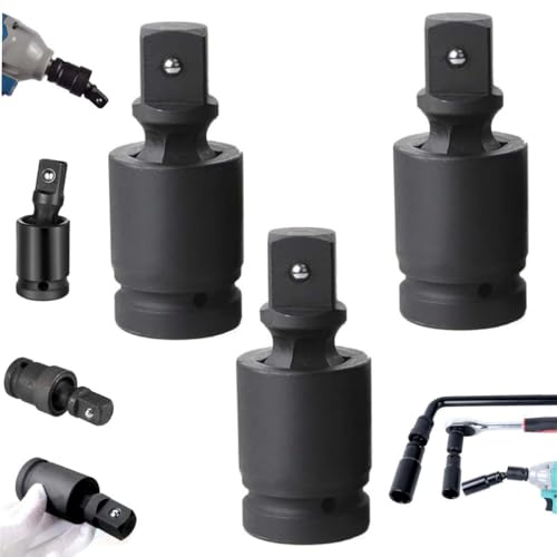 3 Pcs Ultimate Swivel Impact Socket Set,Impact Swivel Socket Set - 360° Rotation Drive,Universal Joint Socket Swivel Se, Impact Extension and Socket-Adapter Set(1/4"+3/8"+1/2")