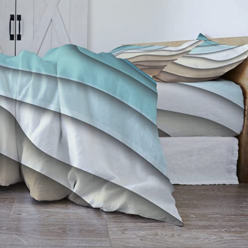 Queen Duvet Cover Set - Teal Ombre 4 Pcs Comforter Cover Set, Modern Geometric Brown Bedding Sets With Zipper Closure, Abstract Art Aesthetic Microfiber Bed Sheet Soft Quilt Cover With 2 Pillow Shams #TOP3