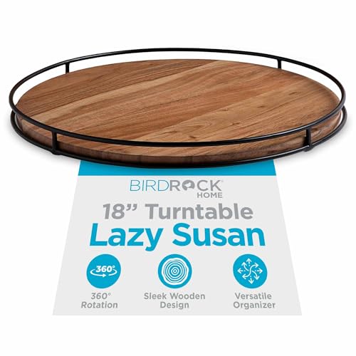BIRDROCK HOME 18” Wooden Lazy Susan - Espresso - Iron Edges - Table Top Turntable - Cabinet or Pantry Organizer - Decorative Spice Rack Medicine Cleaning Spinning Table - Wood