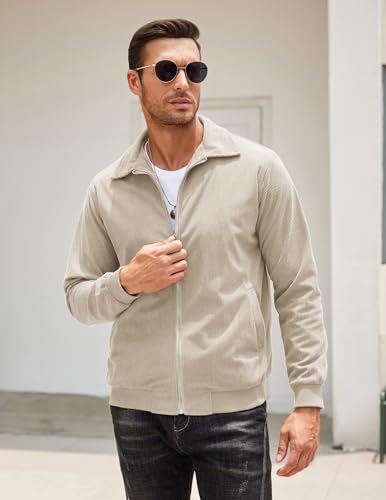 Image of COOFANDY Men's Casual Corduroy Jacket Lightweight Zip Up Vintage Jacket Collared Bomber Jacket