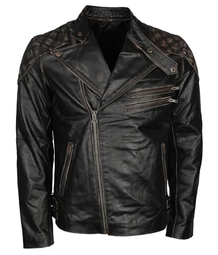 Hide & Seek Men’s Skull Embossed Diamond Quilted Skeleton Biker Distressed Vintage Motorcycle Leather Jacket2
