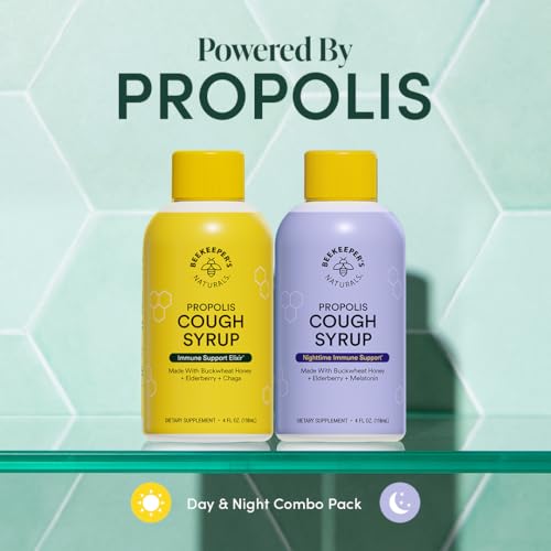 Image of Beekeeper's Naturals Honey Cough Syrup for Adults, Day & Night Value Pack | Adult Daytime & Nighttime Value Pack, Elderberry, Bee Propolis, Buckwheat Honey, Immune Support & Throat Soothing
