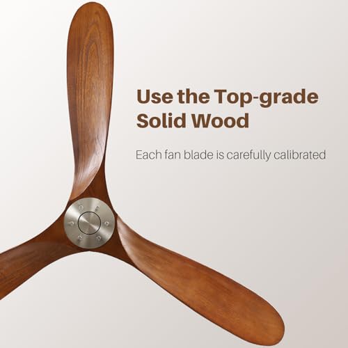 Image of CACI Mall 60 inch Ceiling Fan no Light, Outdoor Ceiling Fans for Patios Without Lights, Remote Control, Solid Wood 3 Blades, Quiet, Indoor Ceiling Fan for Living Room, Patio, Bedroom, Porch, Farmhouse