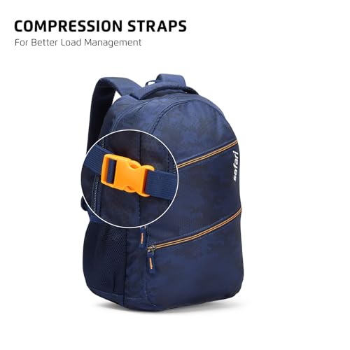 Image of Safari Omega Plus 30L Casual Laptop Backpack, 2 compartments, Raincover, Organizer, Full body print, Bottle holder, Front pockets Color- Blue