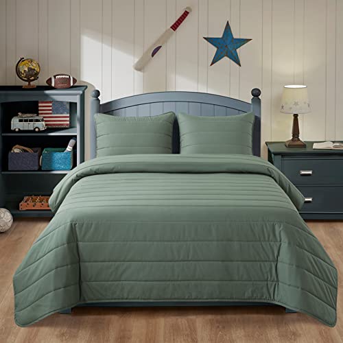Soul & Lane X Leanna Laming Woodlands Retreat Twin Comforter Set: Twin Quilt With 1 Pillow Sham, Olive Bedding For Boys & Girls, Lightweight Coverlet, Sage Green Bedspread, Pastel Quilted Blanket #TOP22