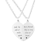 MJartoria BFF Necklace for 2-Valentines Heart Matching Necklace Best Friends Pendant Friendship Necklace Set of 2 Birthday Gifts (Silver, Best friends like us)