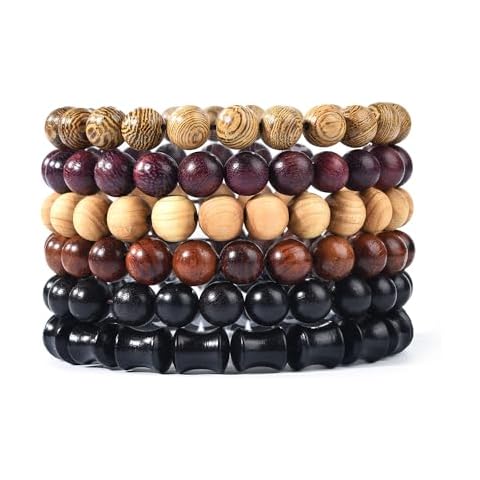 EGOINA Wooden Beaded Bracelet Multi-Layered Stretch Bracelet for Men and Women Elastic Bracelet 6pcs Cover