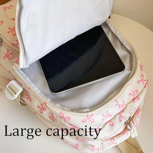 3pcs Set Bow Backpack for Girls, New Daypack Bow Kawaii Preppy Backpack, Cute BackpackS Set Large Capacity (Pink)4