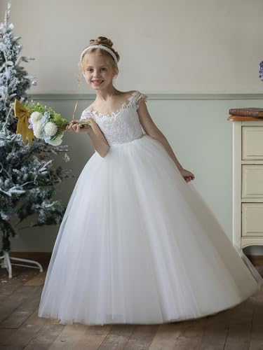 Lace Tulle Flower Girl Tutu Dresses A-line Floor Length Pagent Formal Party Dress3