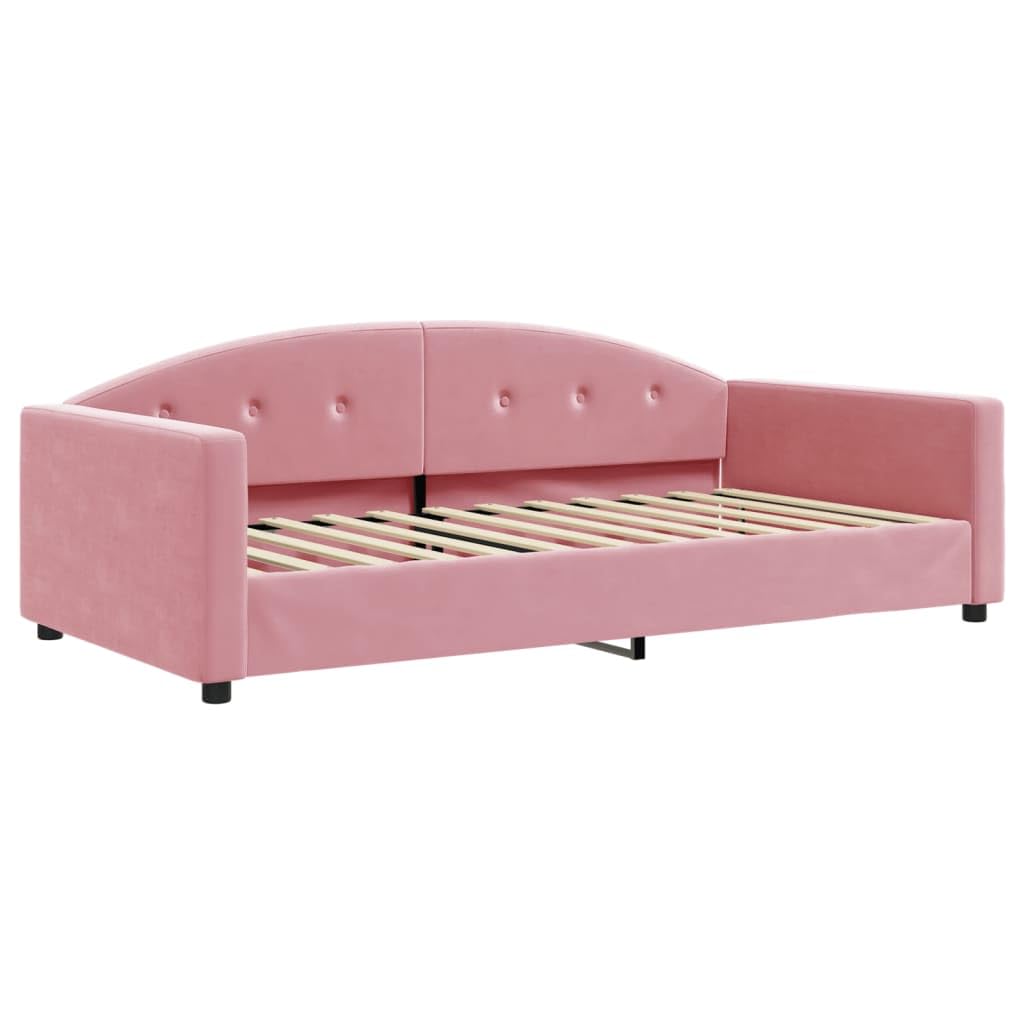 Łóżko dzienne różowe, 100 x 200 cm, aksamit, nowoczesna sofa do spania do pokoju gościnnego, wytrzymała rama z metalu i litego drewna, wygodna aksamitna tapicerka, wszechstronne zastosowanie