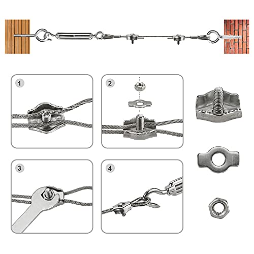 Wire Trellis Tension System - Plant Training Garden Wire Rope Kit for Climbing Plants Supporting Vines, 35m 2mm Stainless Steel Garden Wire Cable, M5 Turnbuckle Wire Tensioner, Eye Bolts,Clamps etc.