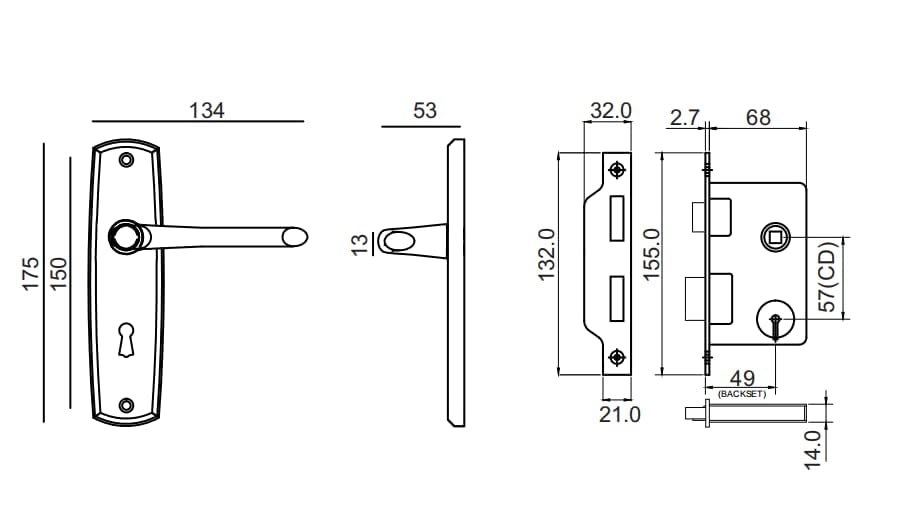 Image of Dorset OBLO Mortise Door Handle Lockset - 8 inch Lever Lock Set on Plate | Pack of 6 | Satin Chrome - HLOBLKSC
