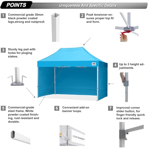 Image of ABCCANOPY Ez Pop Up Canopy Tent with Sidewalls 10x15 Commercial -Series, Sky Blue