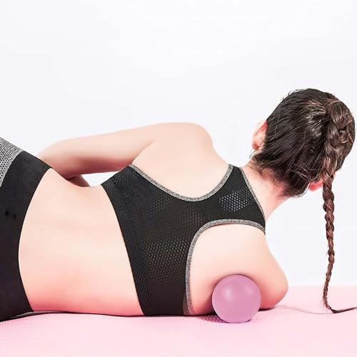 Image of WOVTE Massage Lacrosse Ball for Sore Muscles, Shoulders, Neck, Back, Foot, Body, Deep Tissue, Trigger Point, Muscle Knots, Yoga and Myofascial Release (Pink)