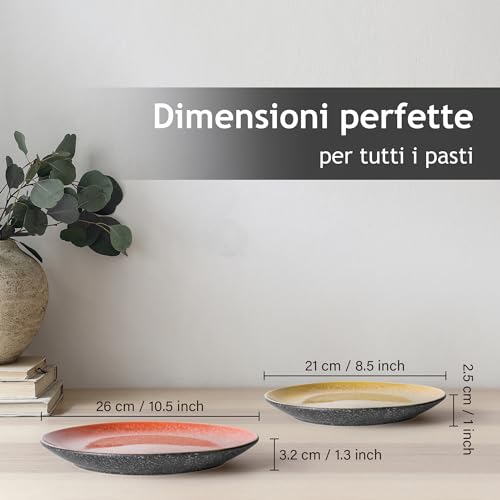 MIAMIO - Set di 6, 21 cm Piatti per la cena, Piatti in ceramica, Piatti da cucina, Set di piatti - Piatti adatti al microonde, al forno e alla lavastoviglie - Collezione Las Palmitas - immagine 5