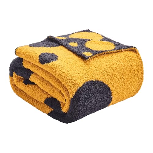 Image of CozeCube Reversible Knit Throw Blanket, Yellow Black Polka Dot, 50 inchx60 inch