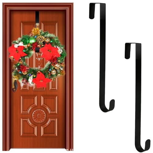 TuoYi 15" Black Wreath Hanger for Front Door Metal Over The Door Single Hook, 2 Pieces