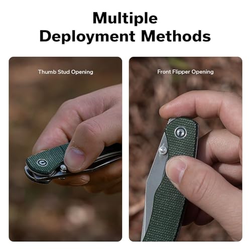 Image of CIVIVI Clingman EDC Pocket Folding Knife with Titanium Reversible Clip, 2.99 inch Nitro-V Blade Micarta Handle Liner Lock Knife, Gift for Men Women C23065-4 (Green)