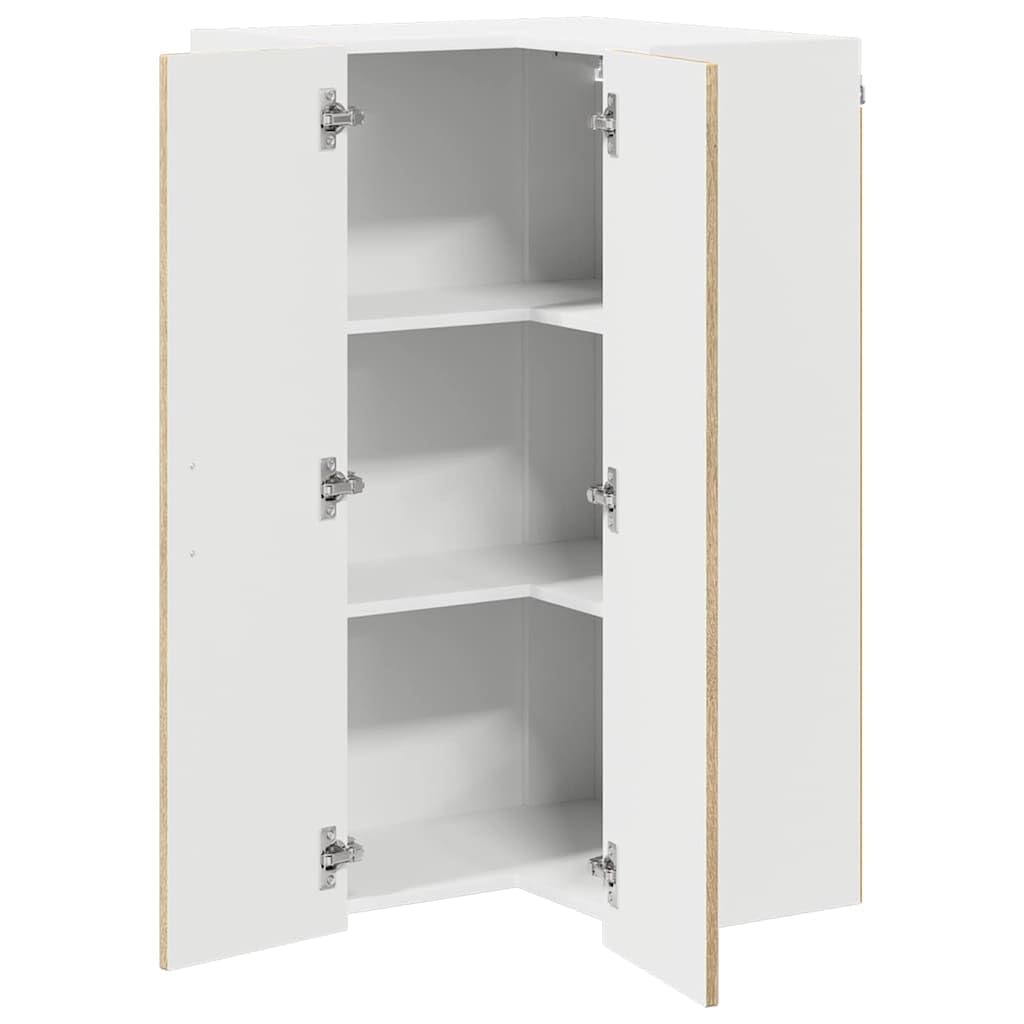 Armario esquinero de pared de madera de roble Kalmar Sonoma, 57 x 57 x 100 cm, 3 estantes, 2 puertas, armario multiusos para despensa, almacenamiento interior
