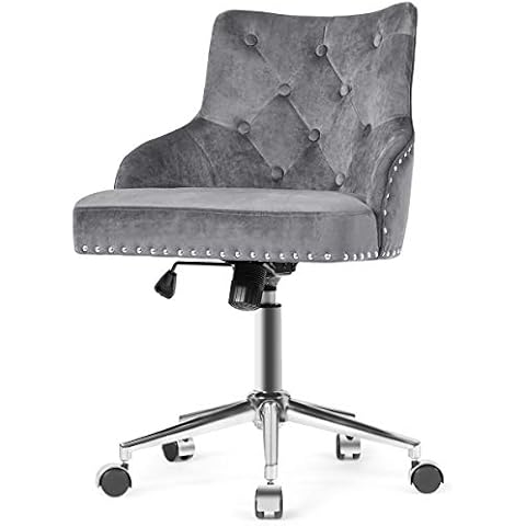 CASART Mid-Back Tufted Desk Chair, Velvet Office Chair Adjustable Swivel Accent Chair with Rocking Function, Ergonomic Rolling Task Chair Study Chair Seat for Home Office (Grey) Cover
