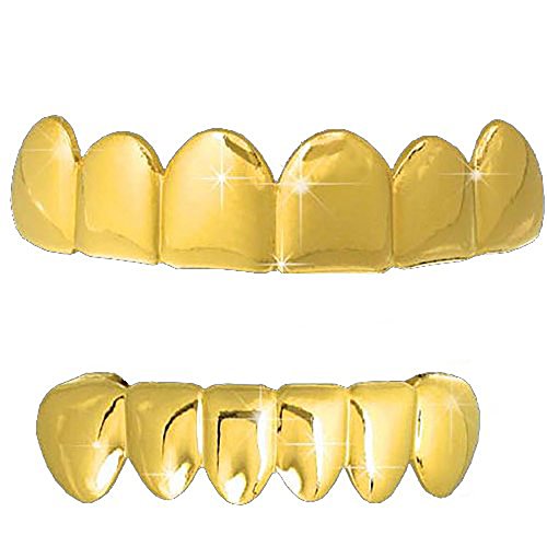 Hip Hop 14K Gold Plated Removeable Mouth Grillz Set (Top & Bottom) Player Style