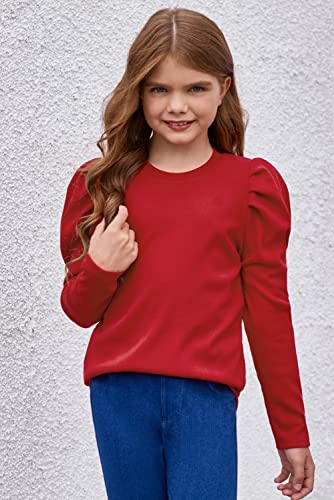 Image of blibean Tween Girls Puff Sleeve Shirts Stylish Fall Tops Size 4-15 Years Old