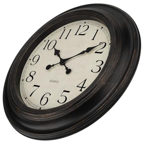 Image of Foxtop Extra Large Wall Clock Silent Battery Operated Clock, 23 inch Bronze | Non-Ticking, Round, Classic, Vintage, Retro Clock, Easy to Read, Living Room, Bedroom, Office