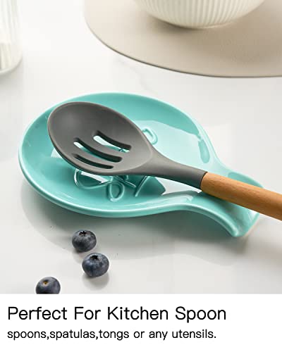 Getstar Spoon Rest for Stove Top, Large Ceramic Spoon Holder for Kitchen Counter (W5.5\"), Farmhouse Decor, Dishwasher Safe (Teal)