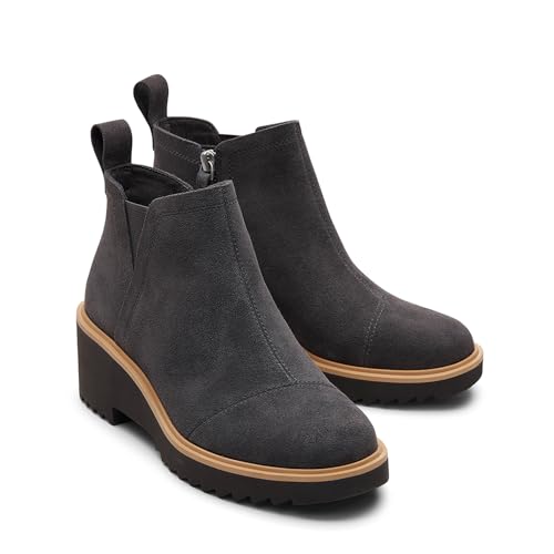 Image of TOMS Women's Maude Wedge Boot, Leather Upper, OrthoLite Insole, Side Zip, Lightweight