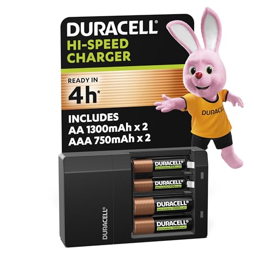 Duracell - chargeur de piles AA et AAA en 4 heures (2 piles AA et 2 piles AAA rechargeables incluses)