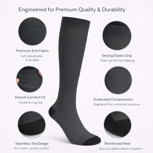 Image of Diamond Star 6 Pairs Compression Socks for Men & Women, Knee High Socks