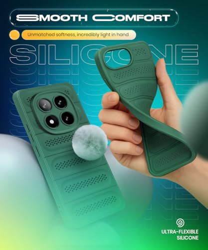 Image of WOW IMAGINE Ultimate Silicone Back Cover Case for Redmi Note 14 Pro 5G | Poco X7 5G | Heat Dissipation Thin Soft TPU | 360 Camera Protection | Breathable Cooling Holes - Forest Green