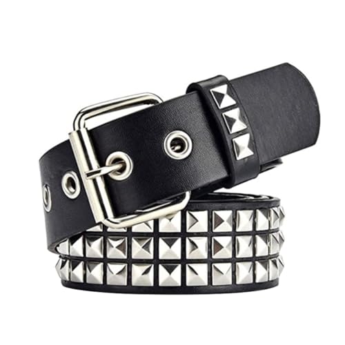 Punk Leather Belt,Studded Belt Beads Rivet Belt Metal Pyramid Belt for Men Women Clothing Matching, Belts Black