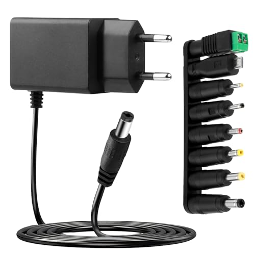 6V 1A Alimentation Adaptateur Secteur avec DC 5,5mm x 2,1mm avec 8 Connecteurs Chargeur AC 100-240V vers DC 6V 1000mA Universel pour Bande LED Caméra CCTV Routeur...