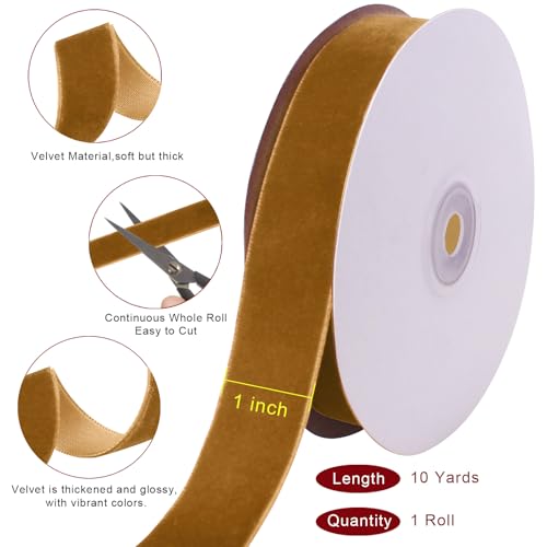 Image of Tsorode 10 Yards Black Velvet Ribbon 1 Inch for Christmas Tree,Velvet Christmas Ribbon for Gift Wrapping Crafts Bow Wreath Holiday Decorations (Light Brown, 1 inch-10 Yard)