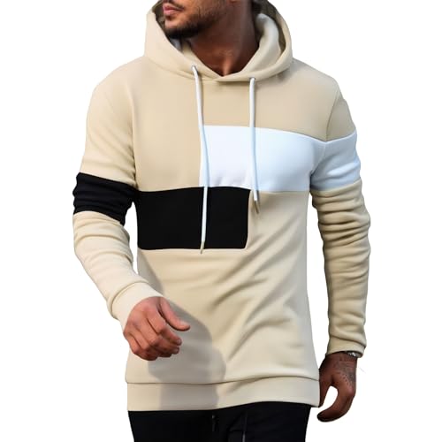 Ymosrh Men's Pullover Hoodies, Long Sleeve Color Block Casual Athletic Gym Workout Hooded Sweatshirts, M-3XL