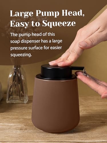 Autumnlife Seifenspender Keramik, Matt Braun Spülmittelspender Küche Seifenspender mit Groß Pumpenkopf, Nachfüllbar Flüssigseifenspender für Handseife,Shampoo,Duschgel,Küche,Bad - 350ml 3