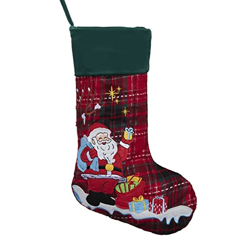 Gex Family Christmas Stockings Set Of 6 20" Embroidered Plaid Velvet Red Green Patterns Decor Hanging Ornament Fireplace Xmas Tree Holiday Party Decoration (6 Pack) #TOP4
