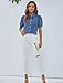 BMJL Womens Denim Shirt Business Casual Button Down Work Blouses Puff Sleeve Summer Tops Blue