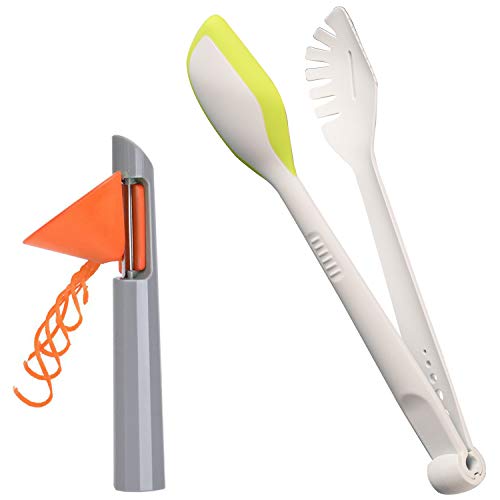 Pasta Tongs Multi Functional Cooking Tongs-Salad Servers Spaghetti Spoon Fork and Herb StripperWKitchen Spiral Serrated Cutter