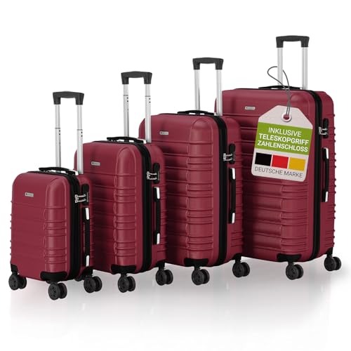 Juskys Ensemble de valises rigides 4 pièces - Serrure à Combinaison, roulettes silencieuses 360°, poignée télescopique, légères - valises Couleur Rouge