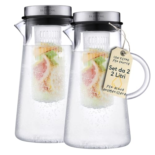 SILBERTHAL Set 2 caraffe vetro 2L - Brocca acqua con filtro frutta