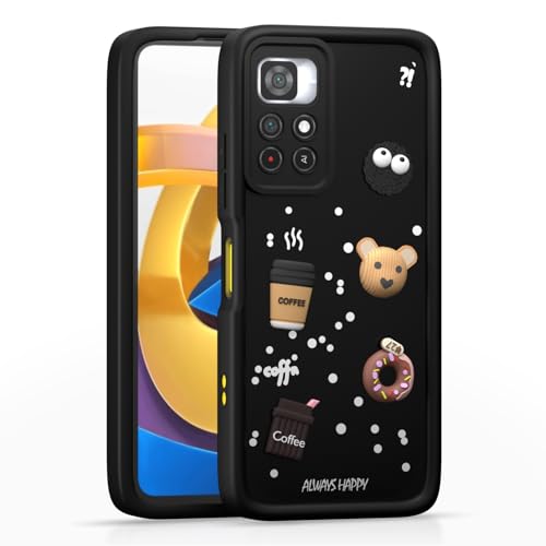 Image of Outlouders Back Cover for Poco M4 Pro | 3D Cartoon Bear Cute Fun Silicone Full Body Protection Bumper Case (Black)